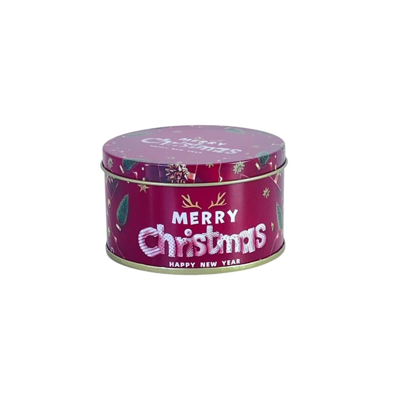 Noutăți Librăria Compas - Cutie metalica rotunda de Craciun Merry Christmas cu capac 4.3x7.6 cm
