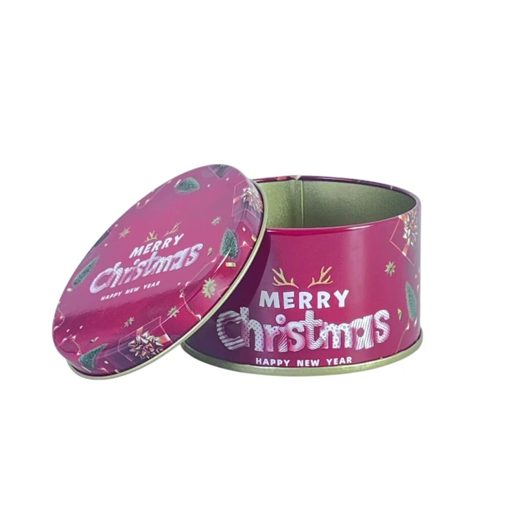Cutie metalica rotunda de Craciun Merry Christmas cu capac 4.3x7.6 cm [2]