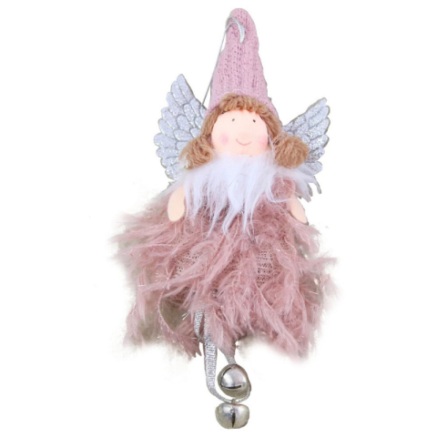 Noutăți Librăria Compas - Ornament de brad ingeras cu clopotei 16 cm roz