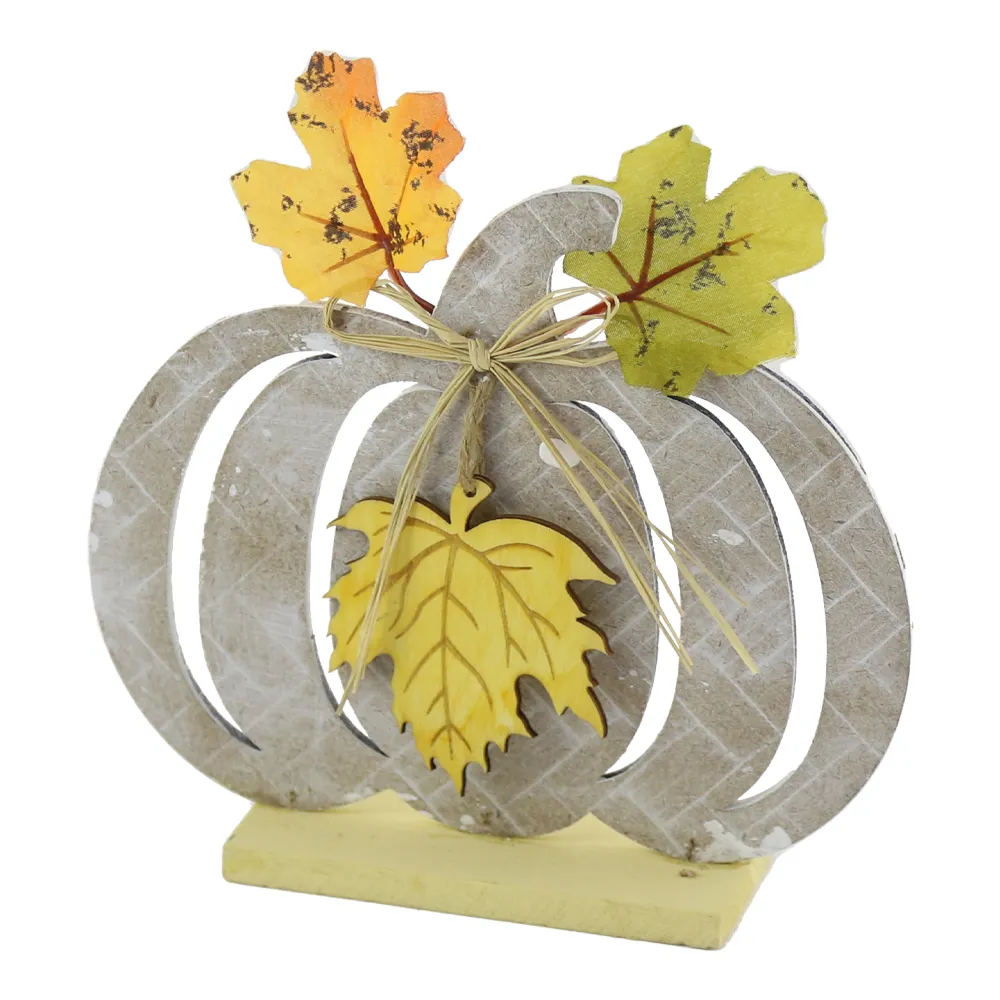 Casă și decorațiuni - Decor toamna dovleac cu frunze din lemn 18 cm