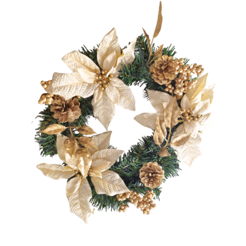 Noutăți Librăria Compas - Decoratiune Craciun coronita flori aurii 45cm