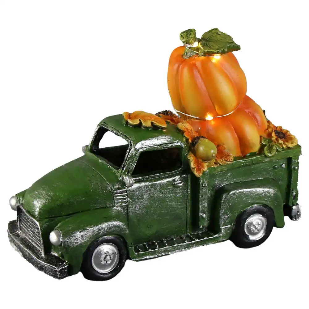 Ornamente și figurine decorative - Decoratiune din ceramica Masina cu LED si dovlecei 24x17 cm