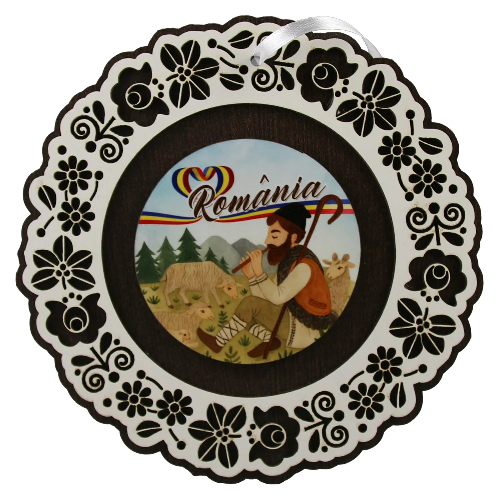 Casă și decorațiuni - Decoratiune perete din lemn 18.5 cm Romania Cioban cu oi