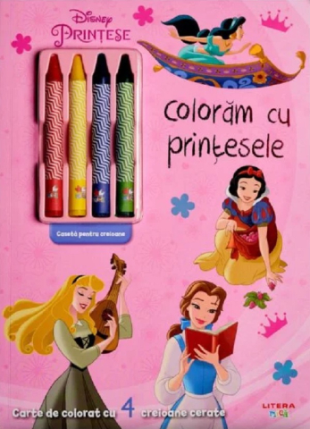 Cărți de colorat - Coloram cu printesele. Carte de colorat cu creioane cerate
