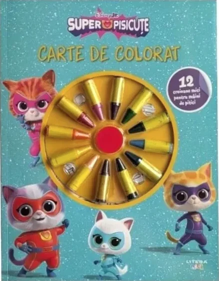 Cărți pentru copii - Disney Superpisicute Carte de colorat cu 12 creioane