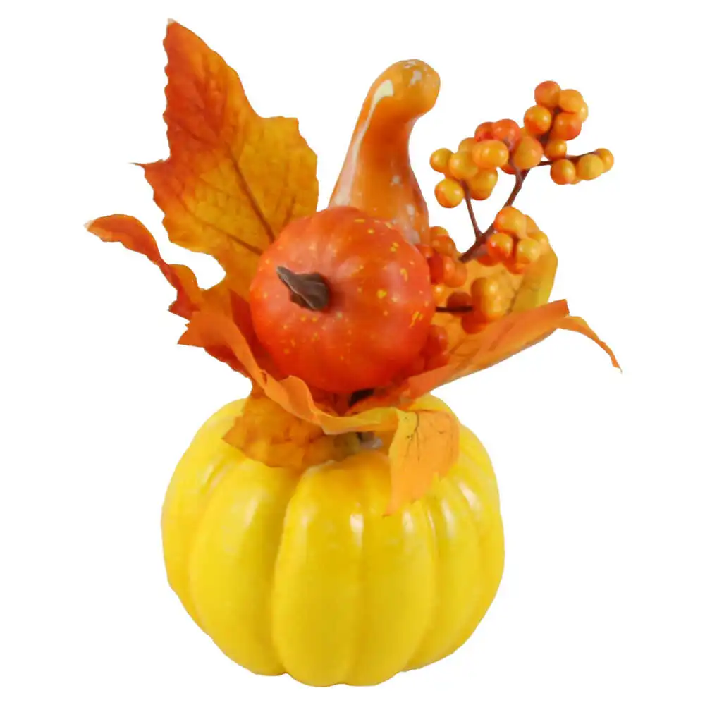 Noutăți Librăria Compas - Dovleac decorativ cu frunze si bobite 13x16 cm portocaliu