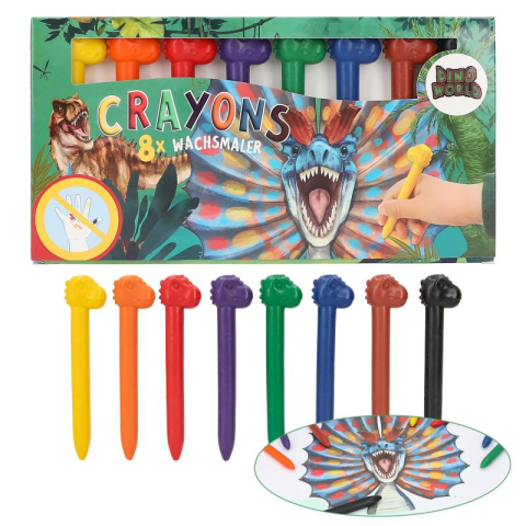 Rechizite școlare - Set 8 culori creioane din ceara Dino World Depesche