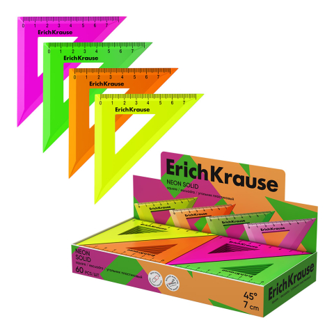 Accesorii geometrie și matematică - Echer plastic ErichKrause Neon Solid 45° 7 cm culori diferite