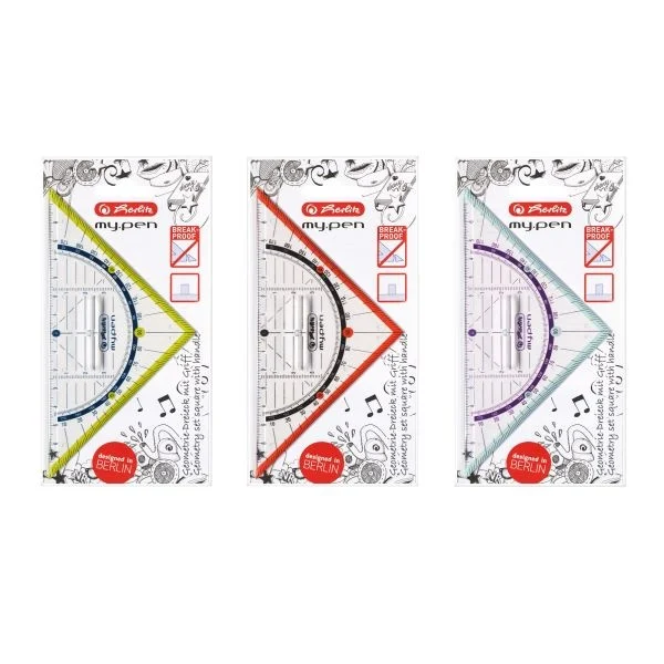 Accesorii geometrie și matematică - Echer/raportor 16 cm cu grip my.pen Herlitz diverse culori