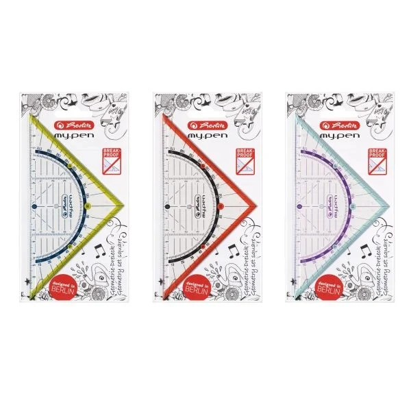 Accesorii geometrie și matematică - Echer/raportor my.pen 16 cm diverse culori Herlitz