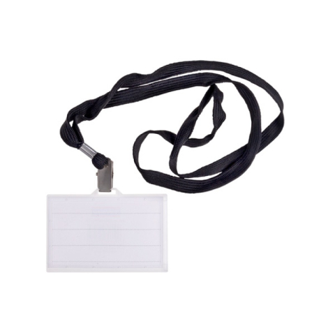 Comunicare și prezentare - Ecuson negru plastic cu clips si snur Donau
