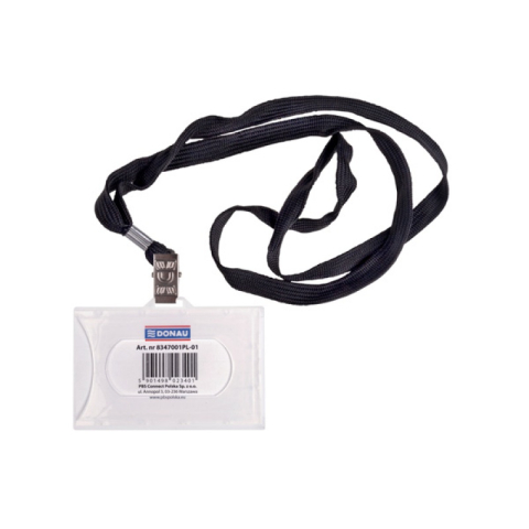 Ecuson negru plastic cu clips si snur Donau [1]