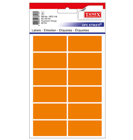 Etichete adezive - Etichete 23 x 50 mm colturi rotunde portocalii 60 per set Tanex