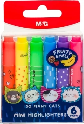 Rechizite școlare - Textmarker M&G mini So many cats parfumat cu aroma de fructe 6 culori neon