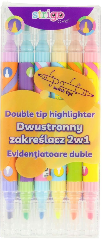 Birotică și accesorii birou - Set 6 markere evidentiatoare duble 2 in 1 culori pastel Strigo