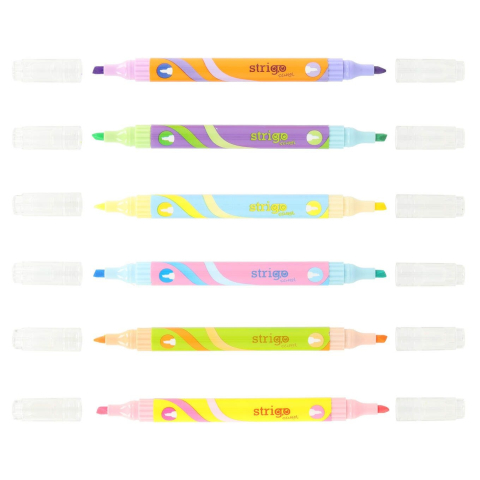 Set 6 markere evidentiatoare duble 2 in 1 culori pastel Strigo [2]