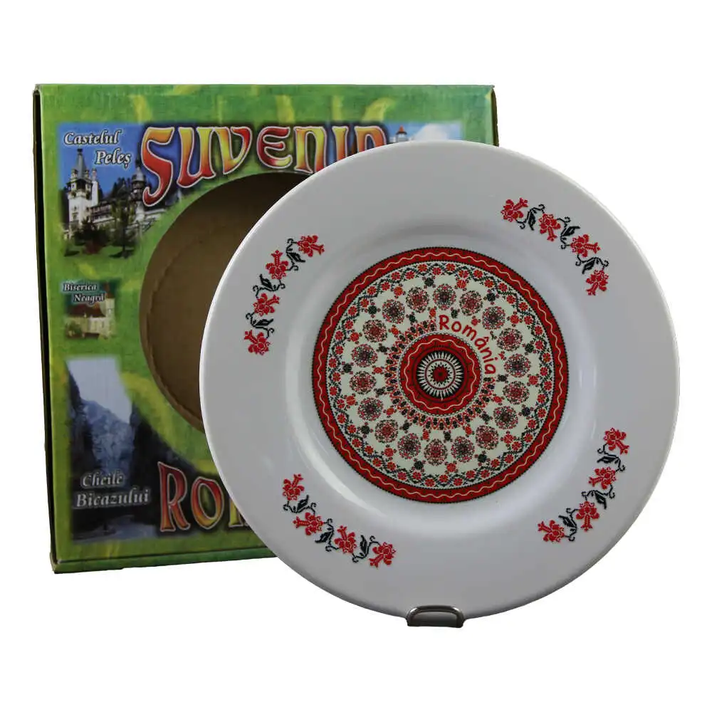Souvenir România - Farfurie decorativa din ceramica Romania motive traditionale 20 cm