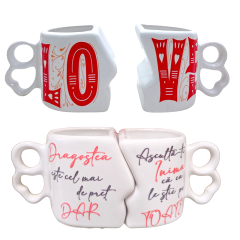 Casă și decorațiuni - Cana dubla personalizata cu text de dragoste 13x8 cm modele diferite