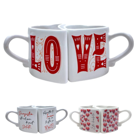 Casă și decorațiuni - Cana dubla Valentines cu mesaje diferite 13x8 cm