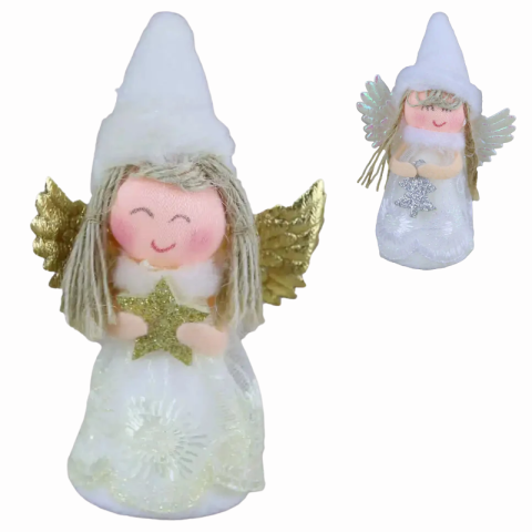Decorațiuni de interior - Figurina de Craciun ingeras cu caciula 11 cm argintiu si auriu modele diverse