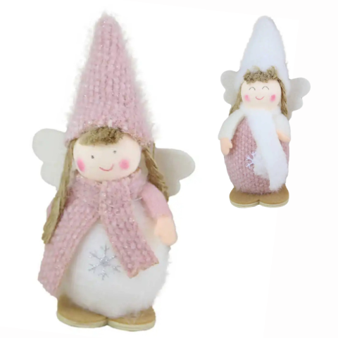 Ornamente și figurine decorative - Figurina Craciun Ingeras cu caciula blana 13 cm modele diferite