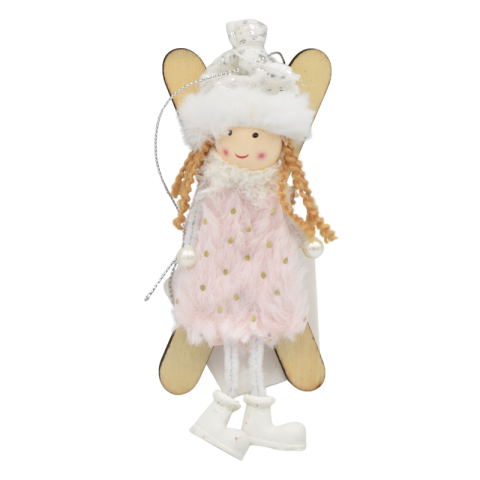 Decorațiuni și articole de Crăciun - Figurina de agatat fetita cu schiuri 15x6.5 cm