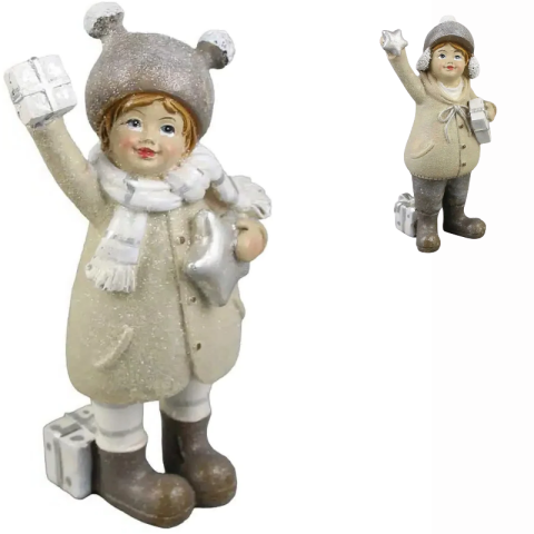Noutăți Librăria Compas - Figurina de Craciun din rasina copilas cu cadouri 13.5 cm modele diverse