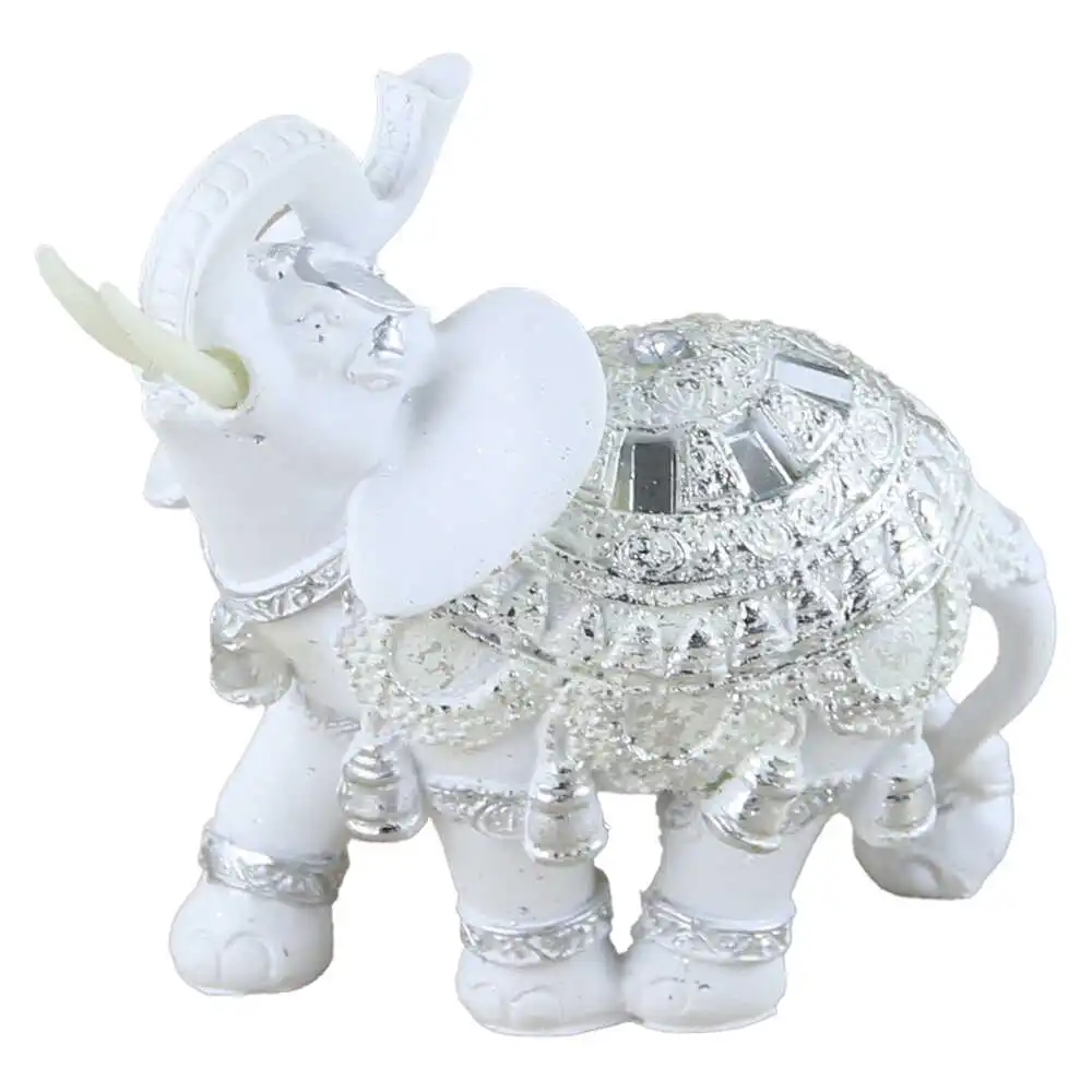 Casă și decorațiuni - Figurina elefant din rasina alb cu auriu 12 x 11 cm