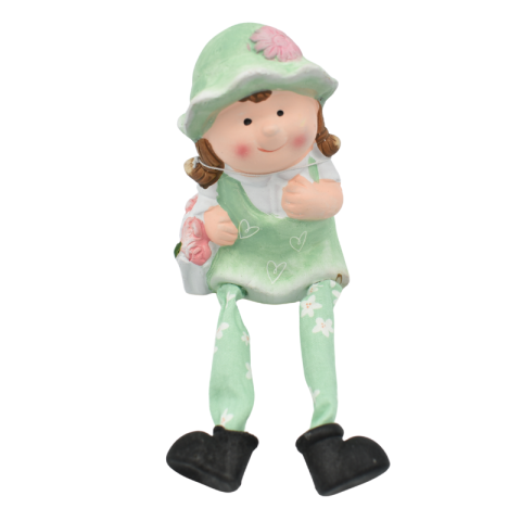 Ornamente și figurine decorative - Figurina fata din ceramica 7x18 cm cu picioare textile verde