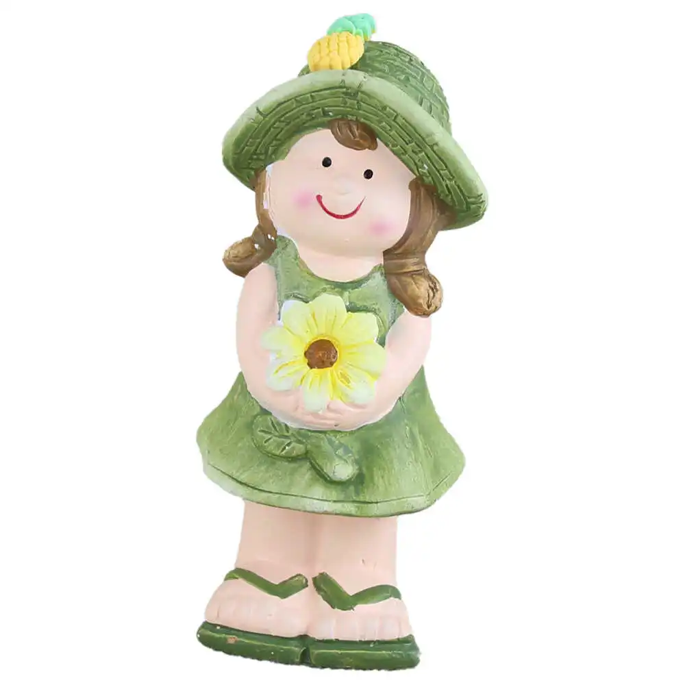 Casă și decorațiuni - Figurina fata din ceramica cu floare 15 cm verde