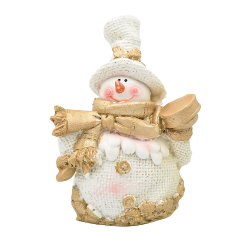 Noutăți Librăria Compas - Figurina om zapada din rasina 12x9 cm alb/auriu