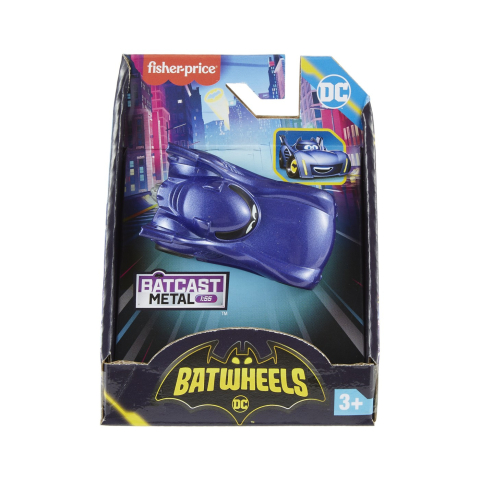 Mașinuțe de jucărie - FISHER PRICE BATWHEELS MASINUTA METALICA BATMOBILE 1:55