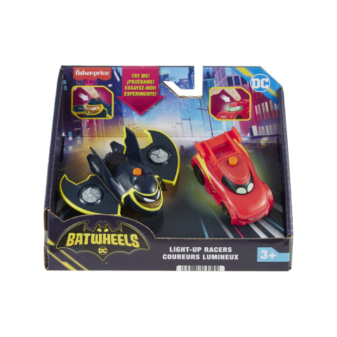 Mașinuțe de jucărie - FISHER PRICE BATWHEELS SET 2 MASINUTE CU LUMINI REDBIRD SI BATWING SCARA 1:55