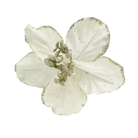 Aranjamente și coronițe - Floare decorativa alb/auriu 16 cm