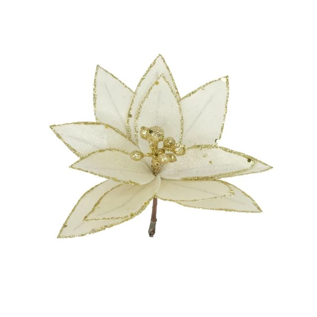 Noutăți Librăria Compas - Floare matase craciunita cu clema 18 cm crem