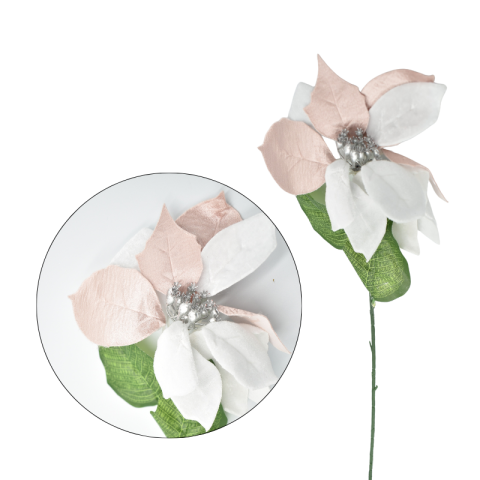 Noutăți Librăria Compas - Flori artificiale decorative de Craciun 65 cm roz cu alb