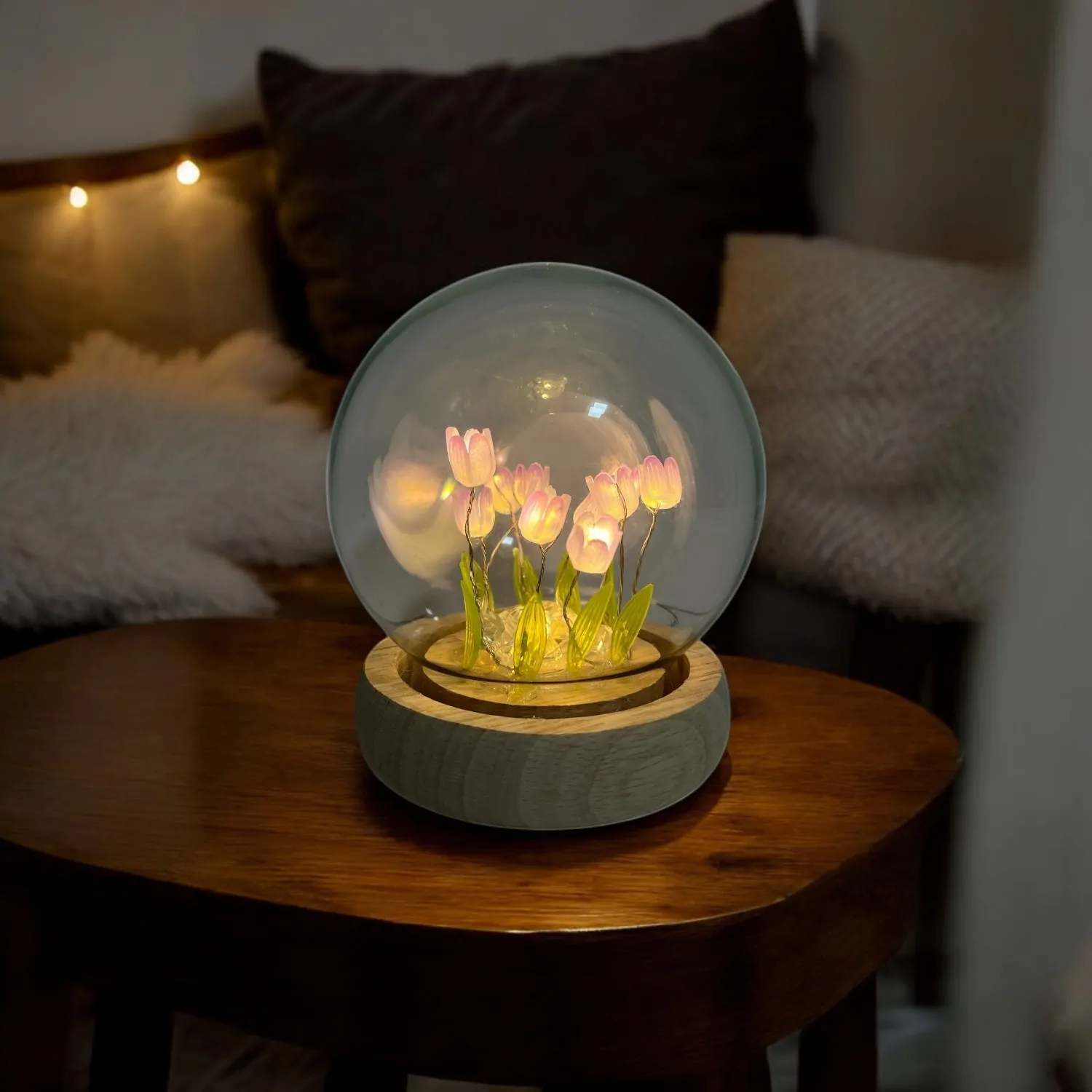 Flori cu luminite decor sticla si lemn [1]