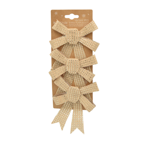 Ghirlande și beteală - Fundite decorative 3/set auriu