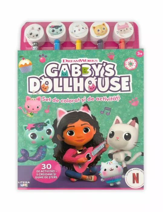 Cărți - Gabby's Dollhouse. Set de colorat si de activitati. 30 de activitati + 5 creioane si gume de sters