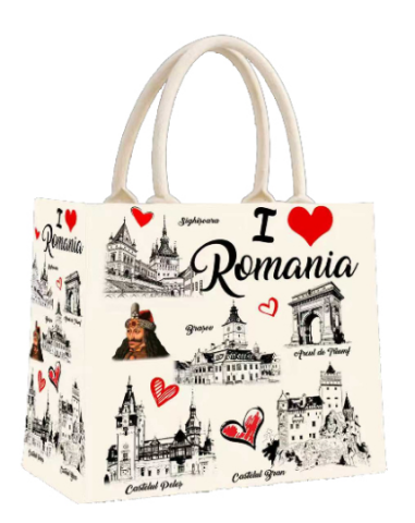 Ingrijire personală copii - Geanta textila suvenir Romania I Love Romania 33 x 25 x 13 cm