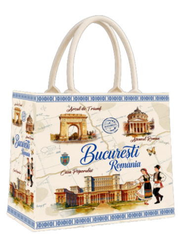 Souvenir România - Geanta textila suvenir Bucuresti Romania 33 x 25 x 13 cm