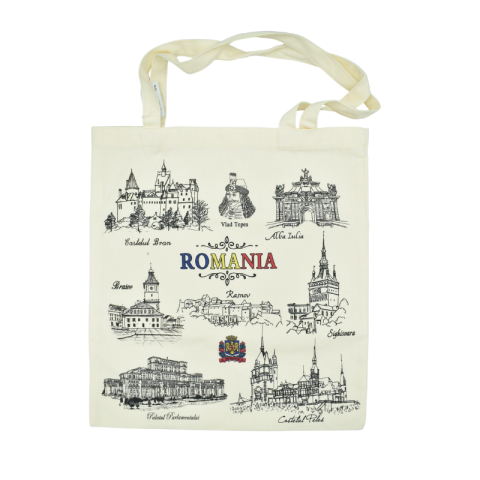 Plase și sacoșe - Geanta suvenir tip sacosa Romania 38x42 cm