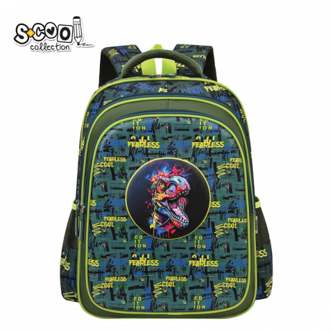 Ghiozdane școlare - Ghiozdan 3D ergonomic Fearless S-COOL 28L verde