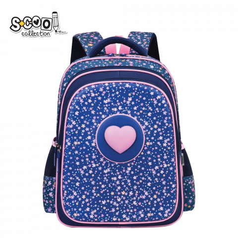 Ghiozdane școlare - Ghiozdan fete 3D ergonomic Pink Heart S-Cool 28L