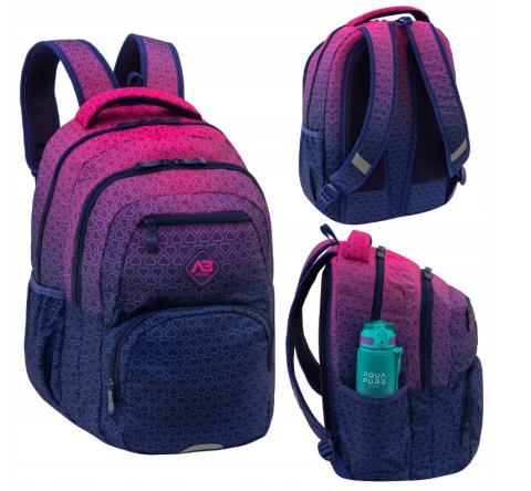 Noutăți Librăria Compas - Ghiozdan Astrabag Hexagon Pink Ombre cu 3 compartimente 27L