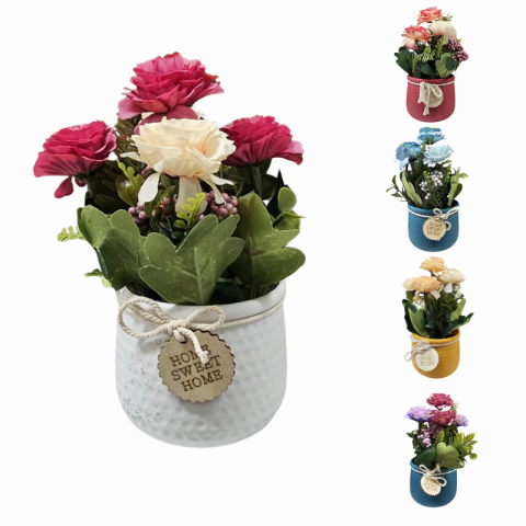 Aranjamente florale - Ghiveci decorativ cu flori artificiale Home Sweet Home modele diferite