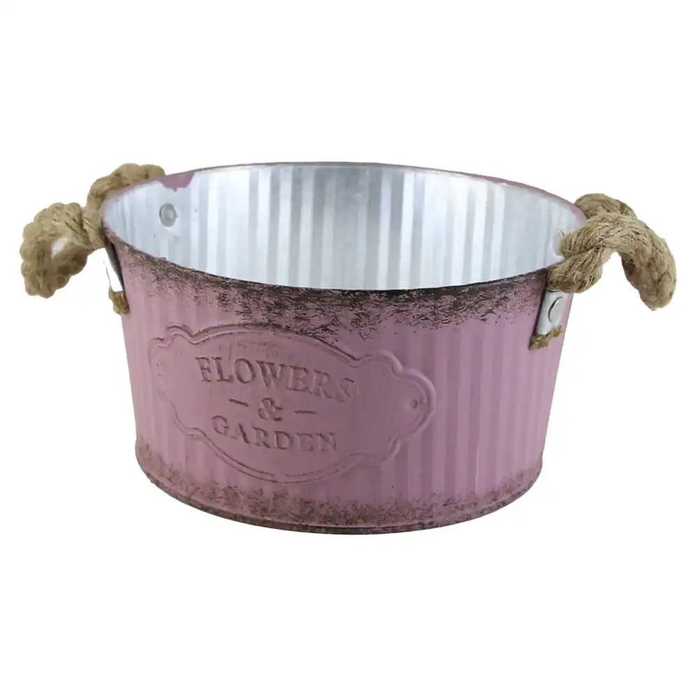 Aranjamente florale - Ghiveci din metal cu manere din sfoara „Flowers & Garden” 18×9 cm mov