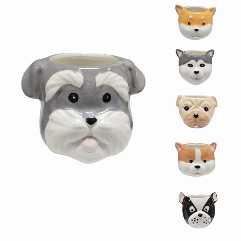 Noutăți Librăria Compas - Ghiveci ceramic Catelus diverse rase 9 x 8 cm