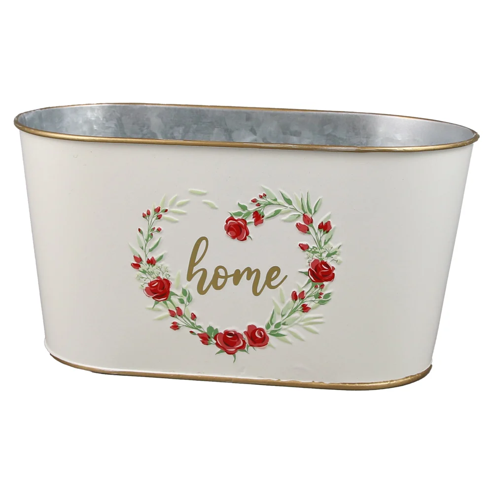 Vaze decorative - Ghiveci oval din metal 23x12 cm trandafiri