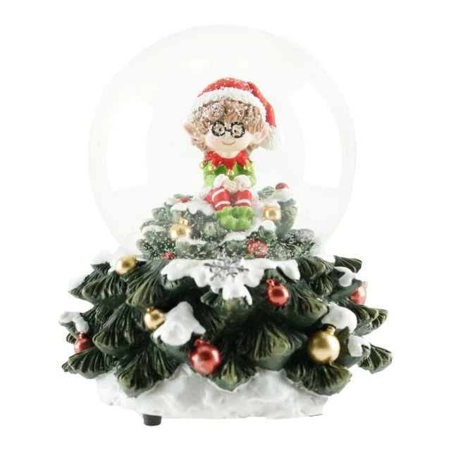 Noutăți Librăria Compas - Glob de zapada cu elf stand pe bradul de Craciun 8.7x7.5 cm